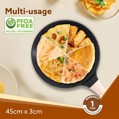 AGARO Imperial Granite Non-Stick Tawa 24cm | Cast Aluminium Body | Dosa, Paratha & Omelette Tawa | Gas & Induction Compatible