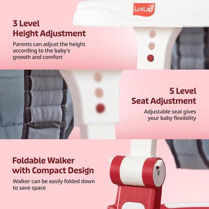 LuvLap Elegant 360° Baby Walker for 6–18 Months | 3-Level Height Adjustable | Safe & Comfortable |FREE AirPods Worth ₹499 🎁