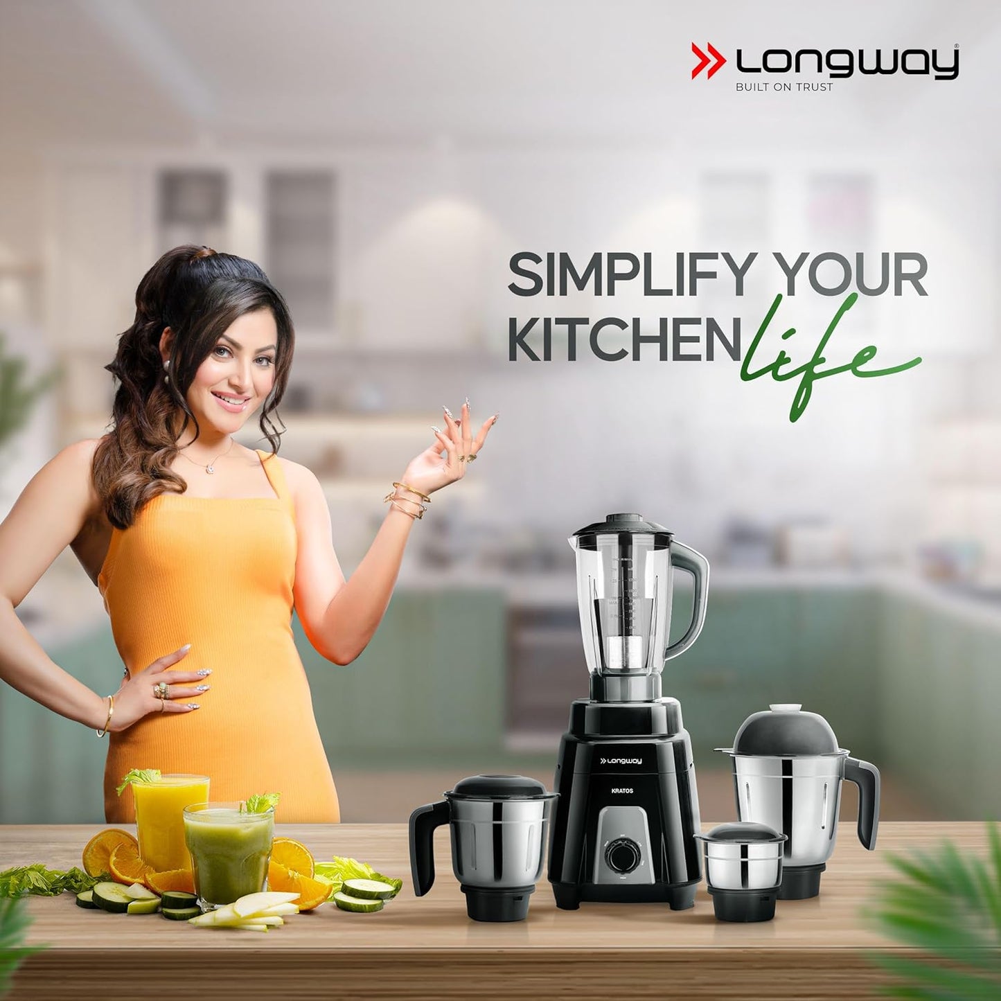 Longway Kratos 1000W Juicer Mixer Grinder with 4 Stainless Steel Jars | Powerful Copper Motor | Mixer, Grinder & Juicer | Black | Free Delivery