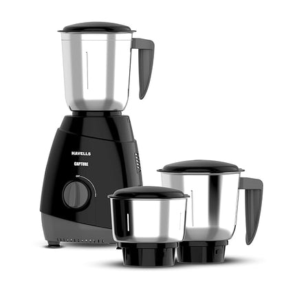 Havells Capture Mixer Grinder 500 Watt | 3 Jars | Rust-Resistant 304 SS Blades | Black