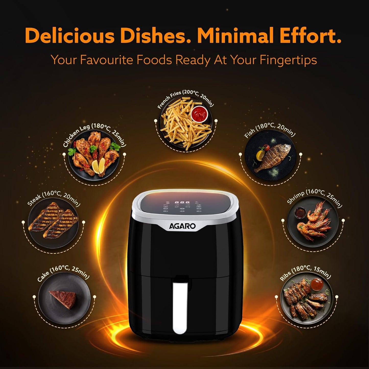 AGARO Galaxy Digital Air Fryer 4.5L | 1400W Oil-Free Air Fryer with Touch Display & 7 Presets