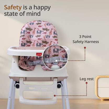 LuvLap Baby High Chair with Wheels (6 Months–3 Years) | 3 Height Adjustable Booster Feeding Seat with Cushion | Portable Design | FREE AirPods Worth ₹499 🎁