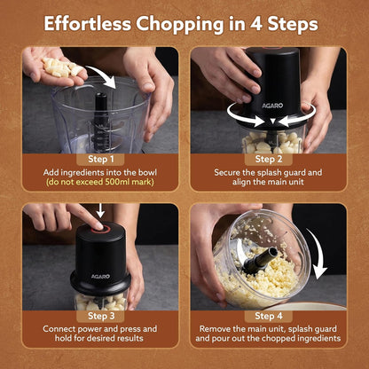 AGARO Electric Chopper 400W | 500ml Vegetable Cutter & Mini Chopper with Twin Stainless Steel Blades | FREE AGARO Royal Coffee Frother Worth ₹600 – Limited Time Offer!
