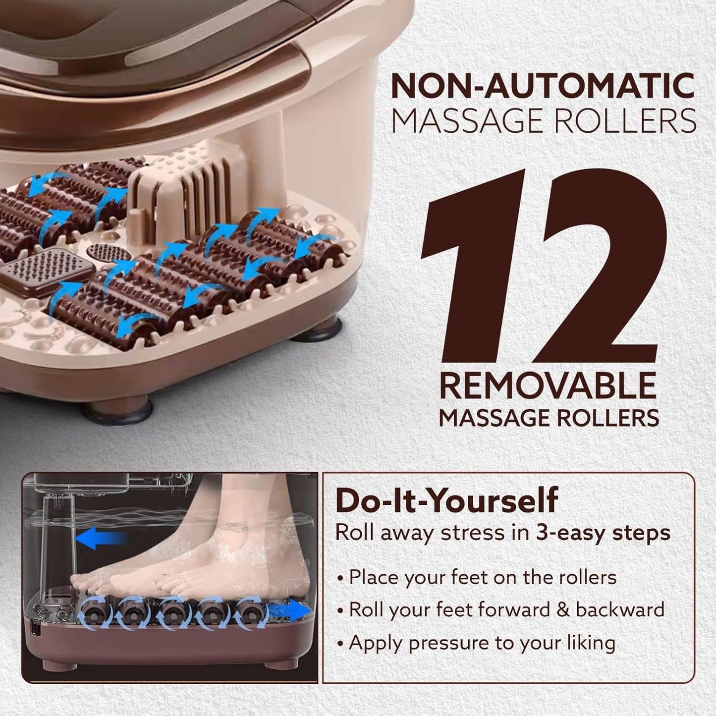 AGARO Regency Manual Foot Spa Bath Massager with Heat, 12 Rollers & Temperature Control | Free AGARO Elite Rechargeable Mini Electric Chopper Worth ₹599