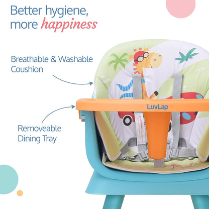 LuvLap 6-in-1 Baby High Chair (6–36 Months) | Convertible Dining, Study & Booster Chair + FREE AirPods (Worth ₹499)