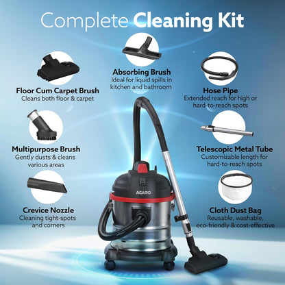 AGARO Ace 1600W Wet & Dry Vacuum Cleaner | 21.5 kPa Suction | 21L Tank | Blower Function | Heavy Duty Home Cleaning Machine