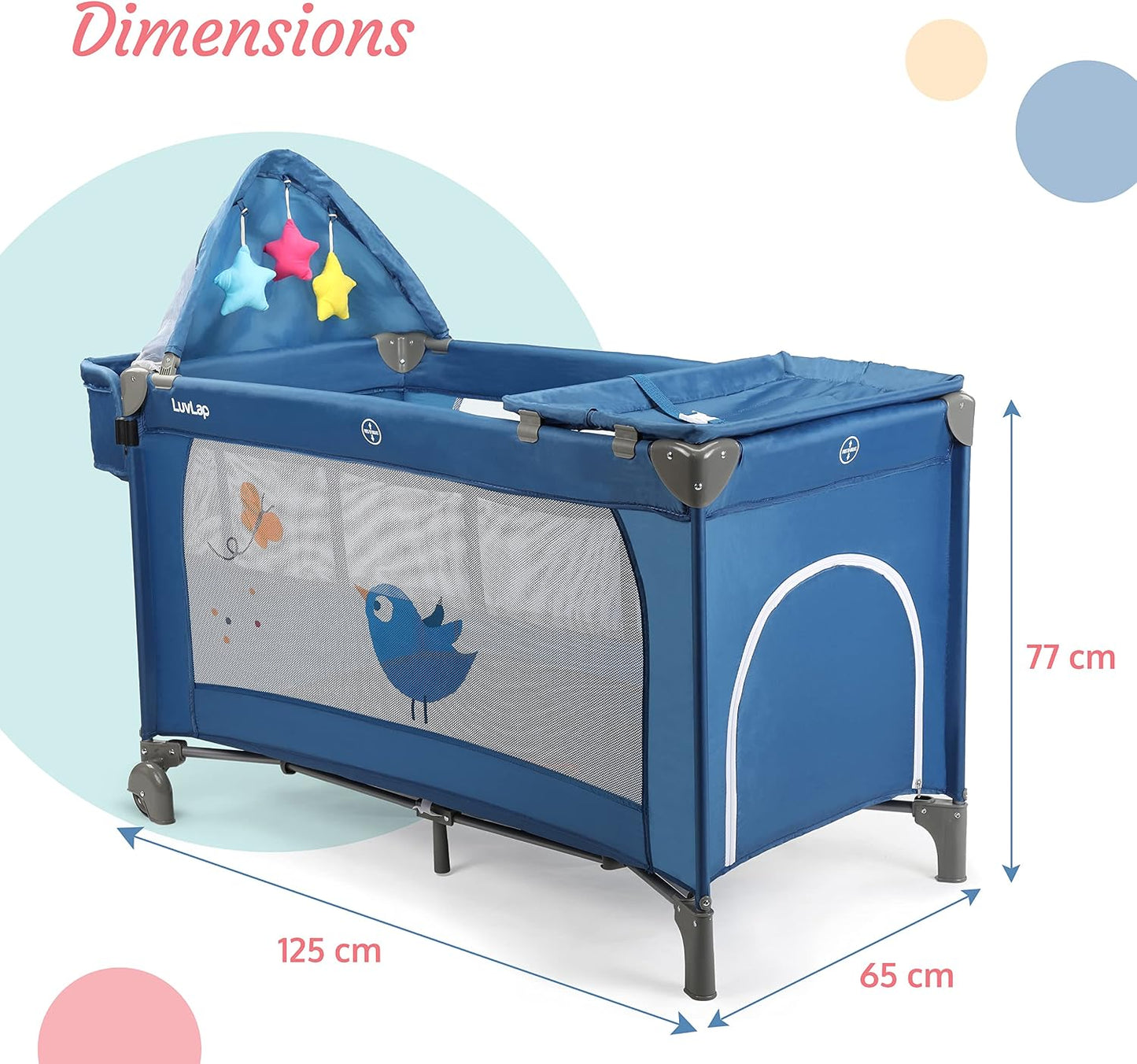 LuvLap WonderJoy Baby Playpen Playard (Blue) with FREE LuvLap Steel Straw Sipper | Folding Baby Bed, Portable Baby Cot & Convertible Crib | Free Delivery India