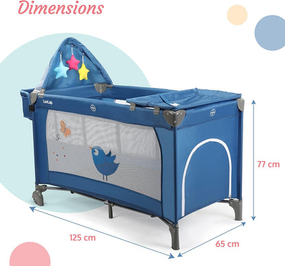 LuvLap WonderJoy Baby Playpen Playard (Blue) with FREE LuvLap Steel Straw Sipper | Folding Baby Bed, Portable Baby Cot & Convertible Crib | Free Delivery India