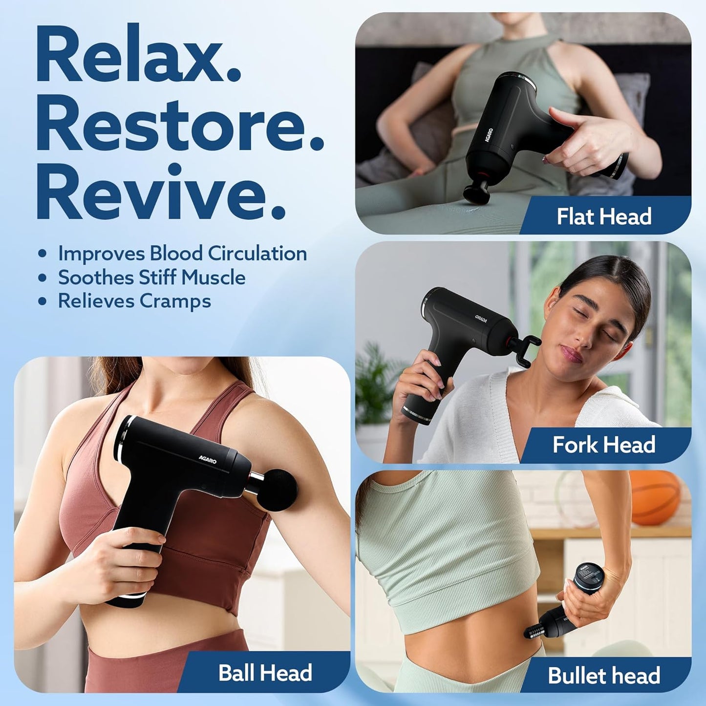 AGARO Galaxy Gun Percussion Massager – 6 Speed Rechargeable Full Body Muscle Relief (4 Heads, Black)