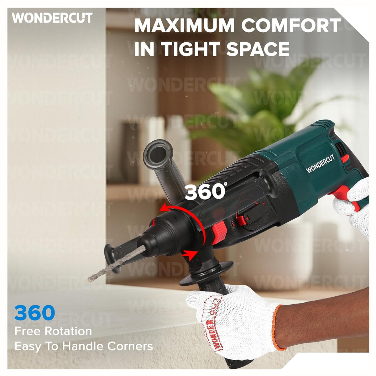 **WONDERCUT WC-GP-2-26B 1600W Corded Rotary Hammer Drill | 26mm SDS Plus | 5 Functions | Vibration Control | Copper Armature Motor | BMC Carrying Case with Drill Bits & Chisels | Free Delivery**