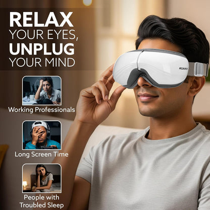 AGARO Supreme Eye Massager | Heat Therapy, Air Compression, Bluetooth Music | 5 Modes | Foldable Eye Relaxation Device