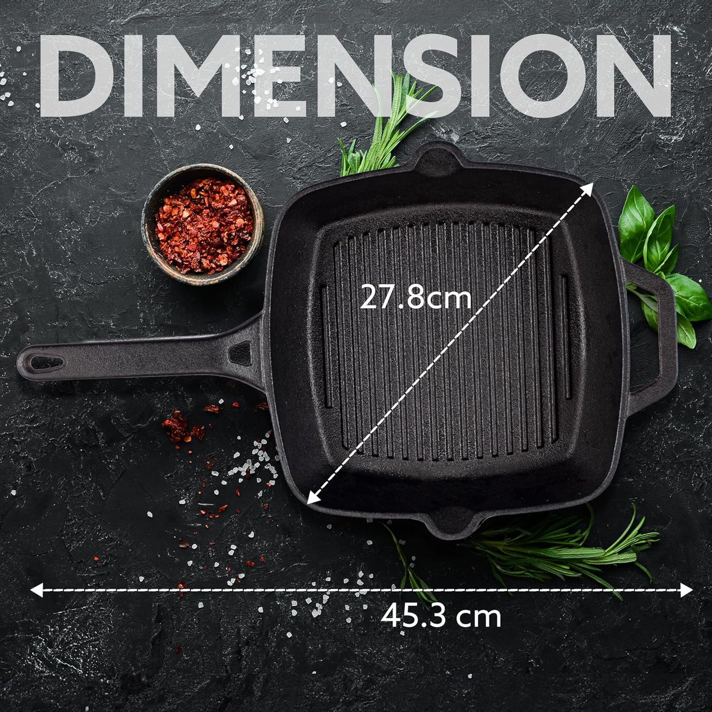 AGARO Royal Pre-Seasoned Cast Iron Grill Pan 24cm (1.9L) | Heavy Duty | No Chemical Coating | Gas & Induction Compatible
