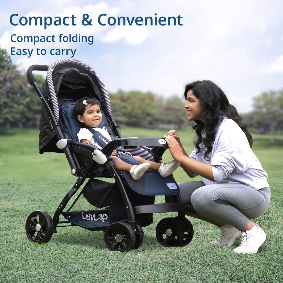 LuvLap Galaxy Baby Stroller & Pram (Black) | 5-Point Safety Harness, Multi-Level Recline, Easy Fold + 🎁 FREE LuvLap Silicone Straw Sipper Cup Set of 3 (300ml, Worth ₹1,499)
