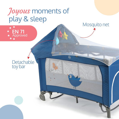 LuvLap WonderJoy Baby Playpen Playard (Blue) with FREE LuvLap Steel Straw Sipper | Folding Baby Bed, Portable Baby Cot & Convertible Crib | Free Delivery India