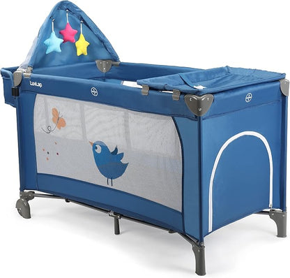LuvLap WonderJoy Baby Playpen Playard (Blue) with FREE LuvLap Steel Straw Sipper | Folding Baby Bed, Portable Baby Cot & Convertible Crib | Free Delivery India