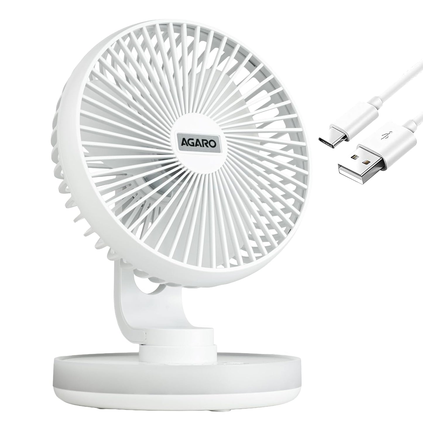 AGARO Alpha Rechargeable Table Fan with LED Light | 6-Inch USB Portable Desk Fan | 4-Speed Brushless Motor | Oscillation | Ultra Quiet | Home, Office & Bedroom