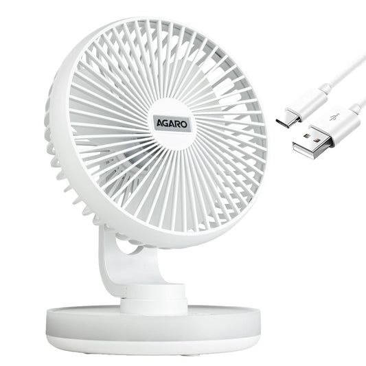 AGARO Alpha Rechargeable Table Fan with LED Light | 6-Inch USB Portable Desk Fan | 4-Speed Brushless Motor | Oscillation | Ultra Quiet | Home, Office & Bedroom