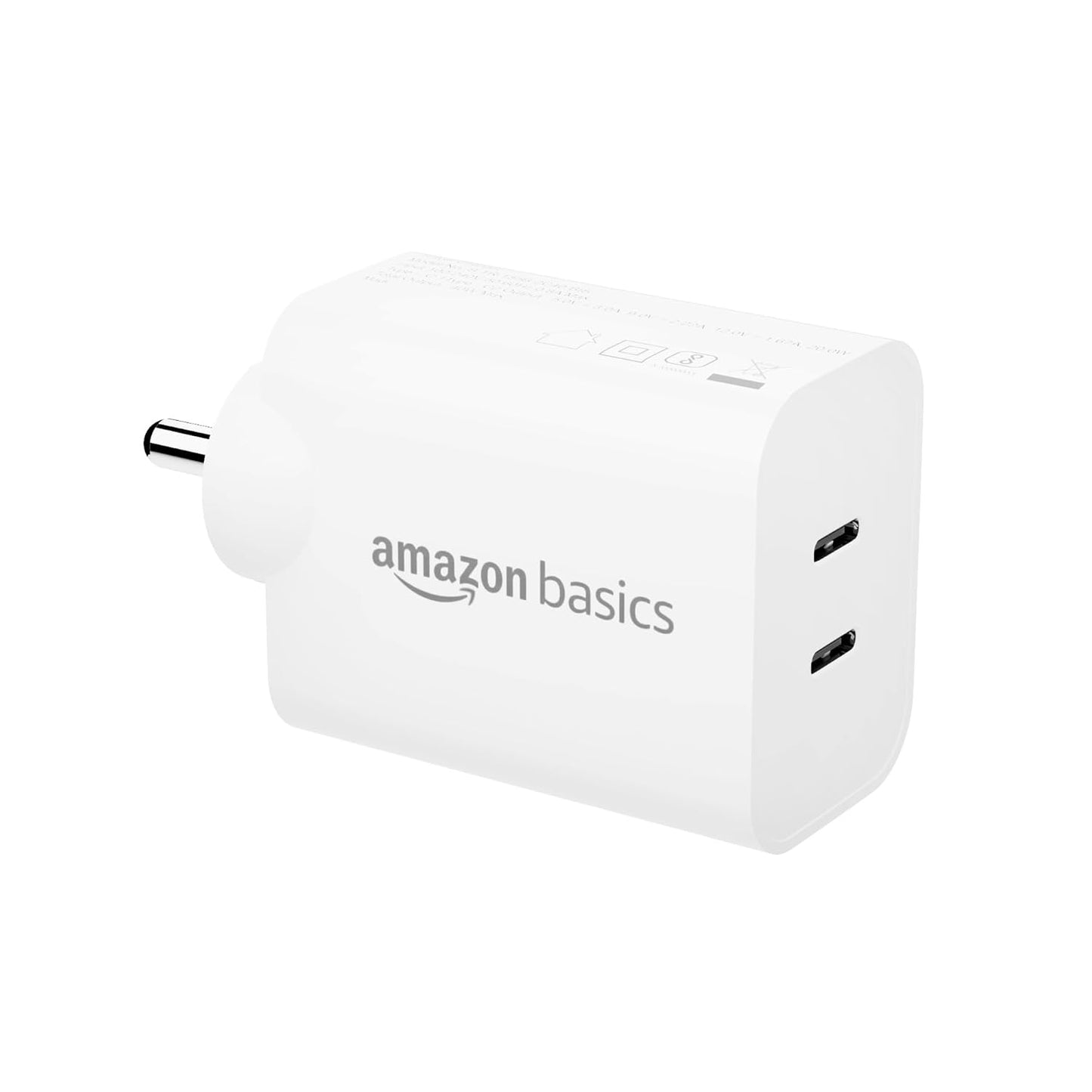 Amazon Basics 40W PD Dual USB-C Fast Charger – 20W + 20W Power Adapter for iPhone & Smartphones (White)