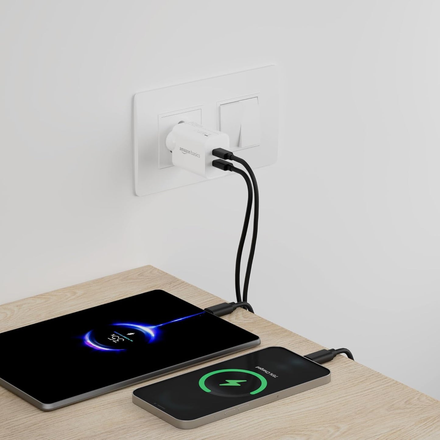 Amazon Basics 40W PD Dual USB-C Fast Charger – 20W + 20W Power Adapter for iPhone & Smartphones (White)