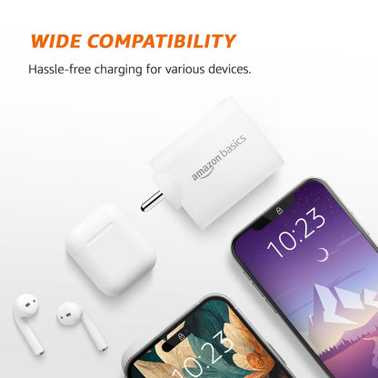 Amazon Basics 40W PD Dual USB-C Fast Charger – 20W + 20W Power Adapter for iPhone & Smartphones (White)