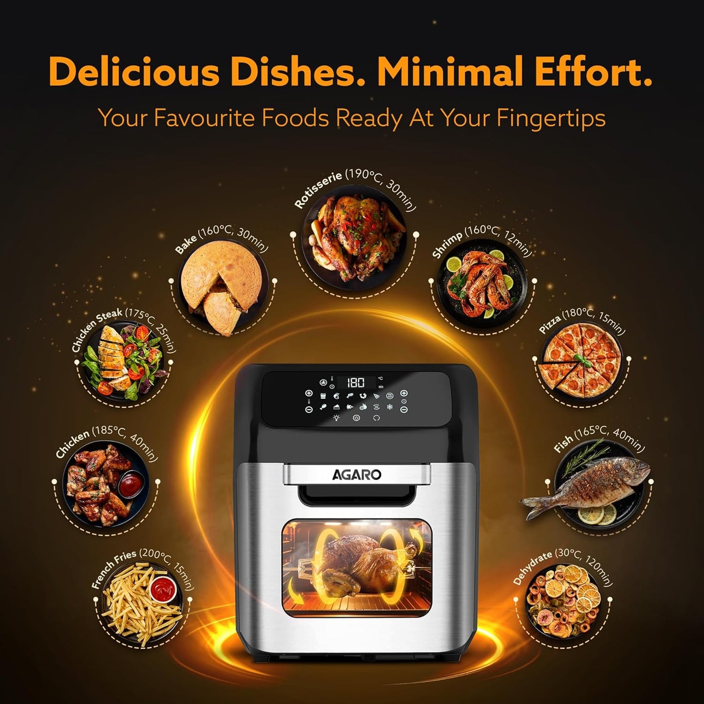 AGARO Regency 12L Digital Air Fryer Oven | 1800W Family Rotisserie | Bake, Roast, Toast & Defrost | FREE Wall Fan Worth ₹999