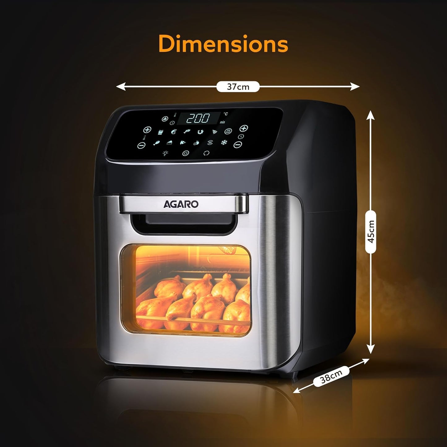 AGARO Regency 12L Digital Air Fryer Oven | 1800W Family Rotisserie | Bake, Roast, Toast & Defrost | FREE Wall Fan Worth ₹999