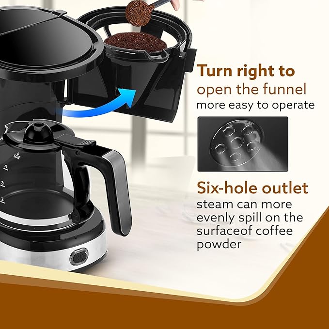 AGARO Royal 4-Cup Drip Coffee Maker 750W | 600ml Borosilicate Glass Carafe | Auto Shut-Off | Black & Silver