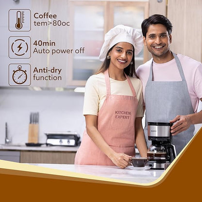 AGARO Royal 4-Cup Drip Coffee Maker 750W | 600ml Borosilicate Glass Carafe | Auto Shut-Off | Black & Silver