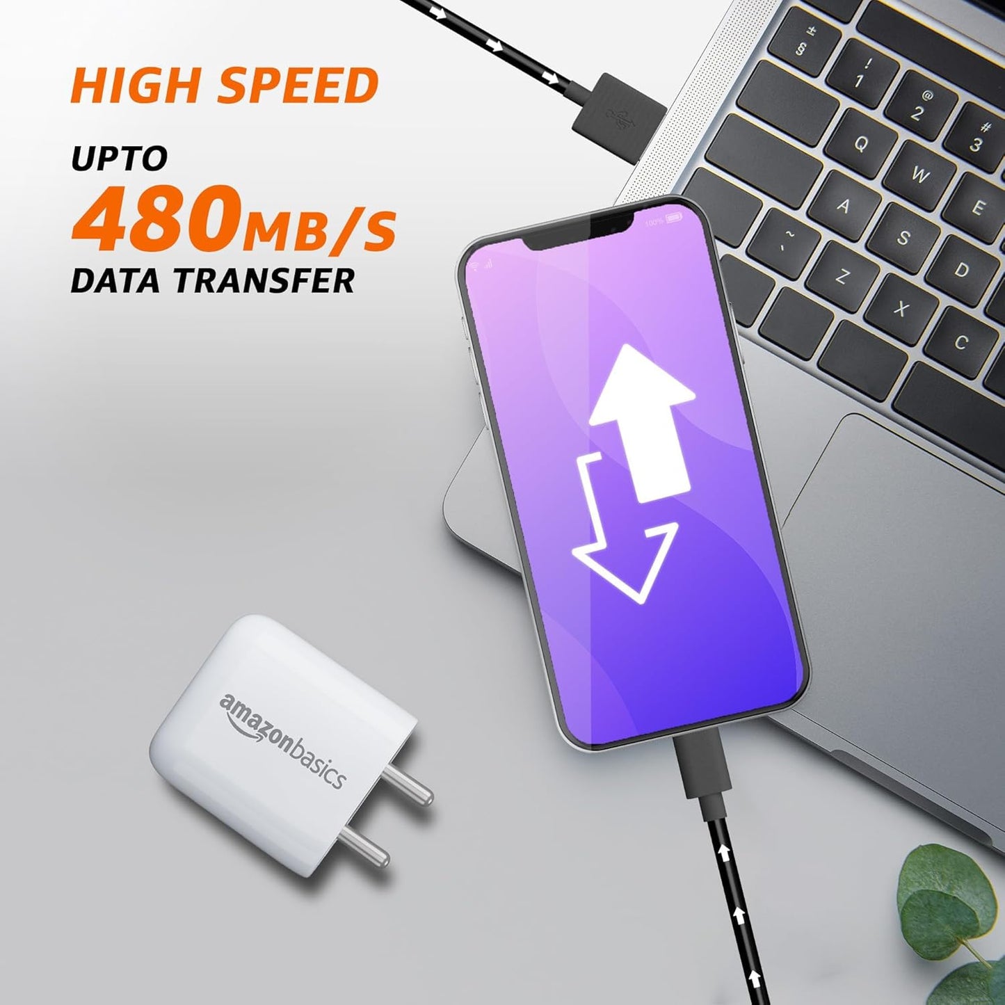 Amazon Basics 38W Dual Port Fast Charger with Type-A to Type-C Cable – 20W + 18W USB Charger Adapter (White)