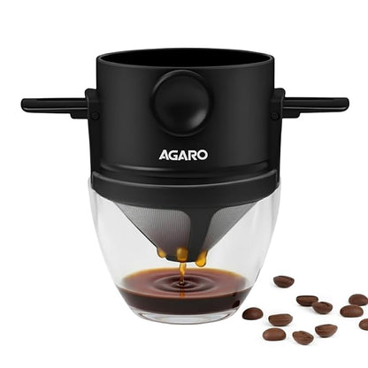 AGARO Pour Over Coffee Maker with Double Mesh Filter | 304 Stainless Steel Coffee Dripper | Paperless Reusable Filter | Foldable & Portable Manual Coffee Brewer