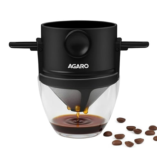 AGARO Pour Over Coffee Maker with Double Mesh Filter | 304 Stainless Steel Coffee Dripper | Paperless Reusable Filter | Foldable & Portable Manual Coffee Brewer