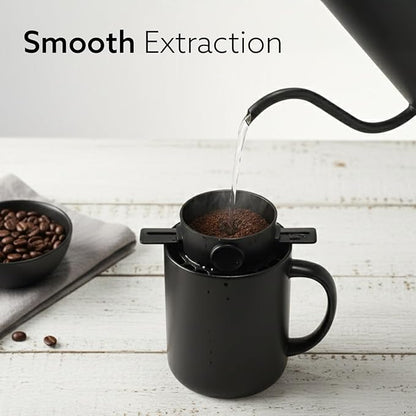 AGARO Pour Over Coffee Maker with Double Mesh Filter | 304 Stainless Steel Coffee Dripper | Paperless Reusable Filter | Foldable & Portable Manual Coffee Brewer