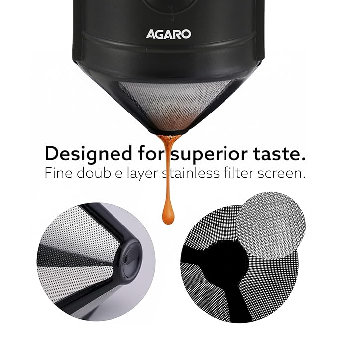 AGARO Pour Over Coffee Maker with Double Mesh Filter | 304 Stainless Steel Coffee Dripper | Paperless Reusable Filter | Foldable & Portable Manual Coffee Brewer