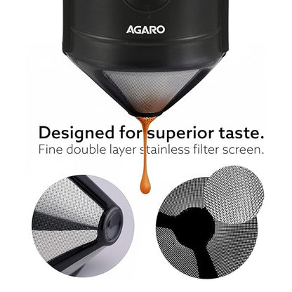 AGARO Pour Over Coffee Maker with Double Mesh Filter | 304 Stainless Steel Coffee Dripper | Paperless Reusable Filter | Foldable & Portable Manual Coffee Brewer