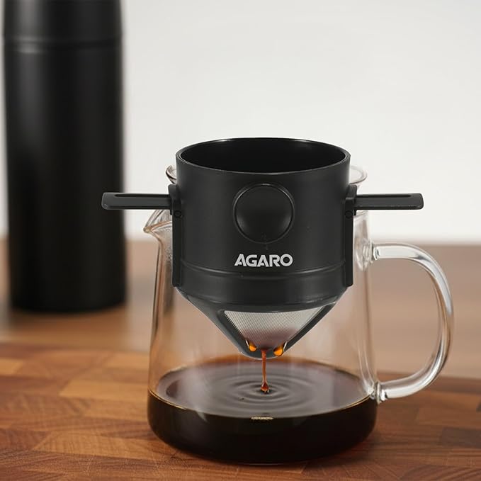 AGARO Pour Over Coffee Maker with Double Mesh Filter | 304 Stainless Steel Coffee Dripper | Paperless Reusable Filter | Foldable & Portable Manual Coffee Brewer