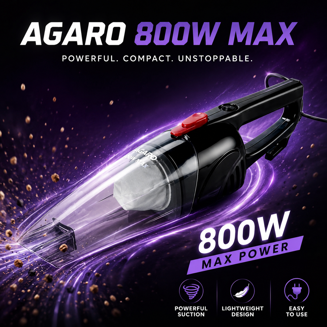 A AGARO Handheld Regal 800W Vacuum Cleaner for Home & Car | 6.5kPa Powerful Suction + FREE Electric Kettle Worth ₹999