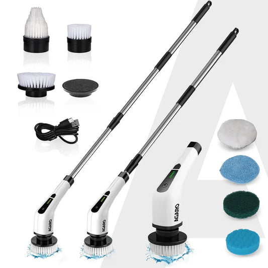 AGARO Royal Electric Spin Scrubber – 300RPM Cordless Cleaning Brush with 8 Replaceable Heads, 2 Speeds & Adjustable Handle | Bathroom, Tiles & Floor Cleaner