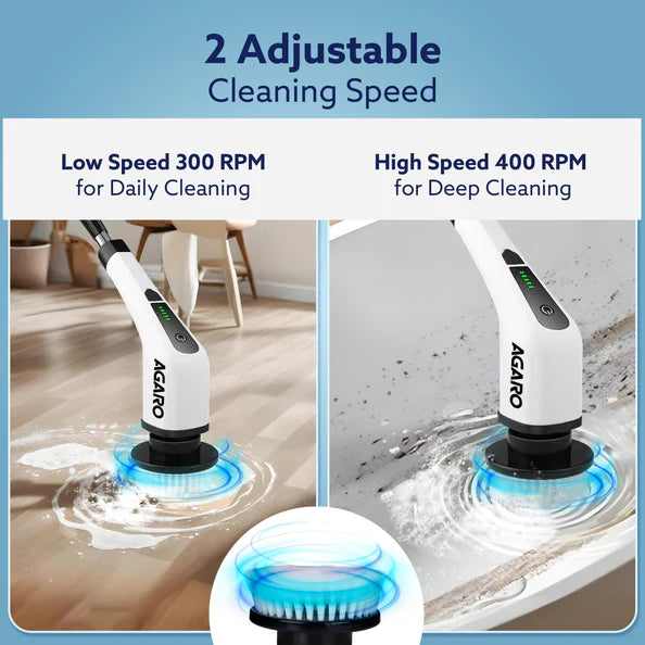 AGARO Royal Electric Spin Scrubber – 300RPM Cordless Cleaning Brush with 8 Replaceable Heads, 2 Speeds & Adjustable Handle | Bathroom, Tiles & Floor Cleaner