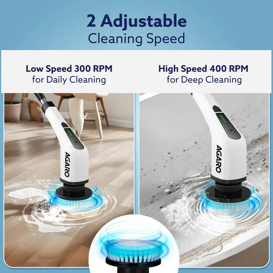 AGARO Royal Electric Spin Scrubber – 300RPM Cordless Cleaning Brush with 8 Replaceable Heads, 2 Speeds & Adjustable Handle | Bathroom, Tiles & Floor Cleaner