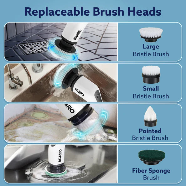 AGARO Royal Electric Spin Scrubber – 300RPM Cordless Cleaning Brush with 8 Replaceable Heads, 2 Speeds & Adjustable Handle | Bathroom, Tiles & Floor Cleaner