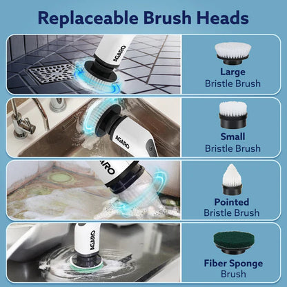 AGARO Royal Electric Spin Scrubber – 300RPM Cordless Cleaning Brush with 8 Replaceable Heads, 2 Speeds & Adjustable Handle | Bathroom, Tiles & Floor Cleaner