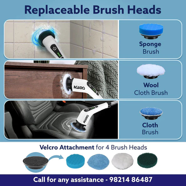 AGARO Royal Electric Spin Scrubber – 300RPM Cordless Cleaning Brush with 8 Replaceable Heads, 2 Speeds & Adjustable Handle | Bathroom, Tiles & Floor Cleaner