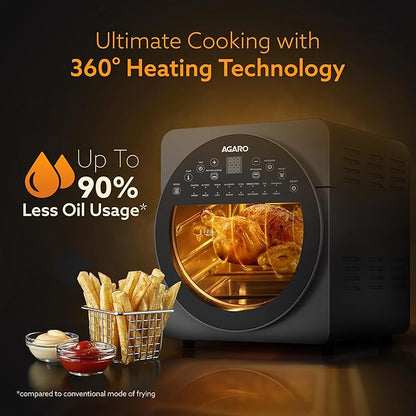 AGARO Elite 14.5L Digital Air Fryer Oven | 1700W Rotisserie Convection Oven | 16 Preset Menus | FREE Wall Fan Worth ₹999 RS