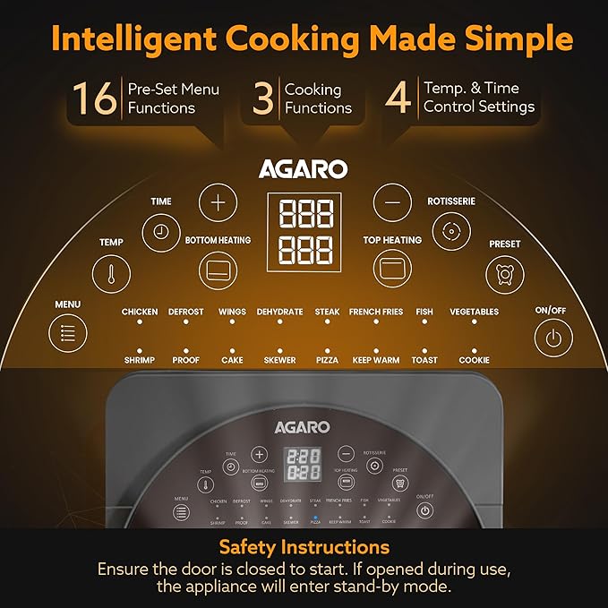 AGARO Elite 14.5L Digital Air Fryer Oven | 1700W Rotisserie Convection Oven | 16 Preset Menus | FREE Wall Fan Worth ₹999 RS
