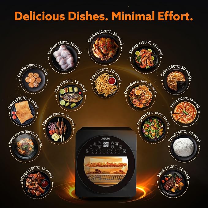 AGARO Elite 14.5L Digital Air Fryer Oven | 1700W Rotisserie Convection Oven | 16 Preset Menus | FREE Wall Fan Worth ₹999 RS