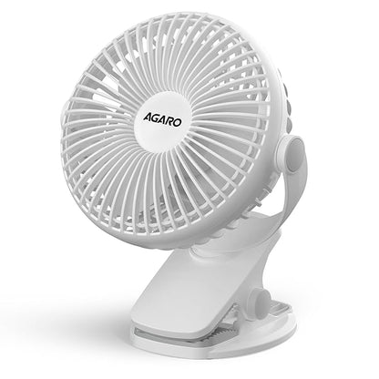 AGARO Regal Portable Rechargeable Clamp Fan | 1800mAh Battery, USB-C Charging, 3-Speed Mini Table Fan with Multi-Clip Design for Home, Office, Car & Kitchen