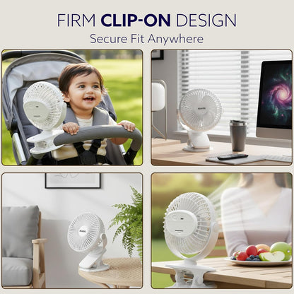 AGARO Regal Portable Rechargeable Clamp Fan | 1800mAh Battery, USB-C Charging, 3-Speed Mini Table Fan with Multi-Clip Design for Home, Office, Car & Kitchen