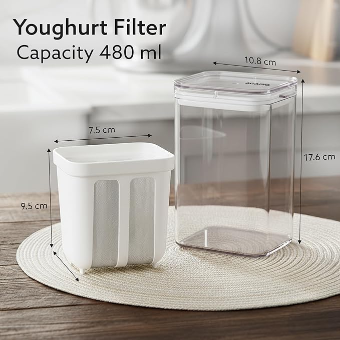 AGARO Greek Yogurt Maker & Curd Strainer 1100ml | BPA-Free Yogurt Strainer with Fine Mesh Filter & Whey Separator for Homemade Greek Yogurt, Curd & Cheese
