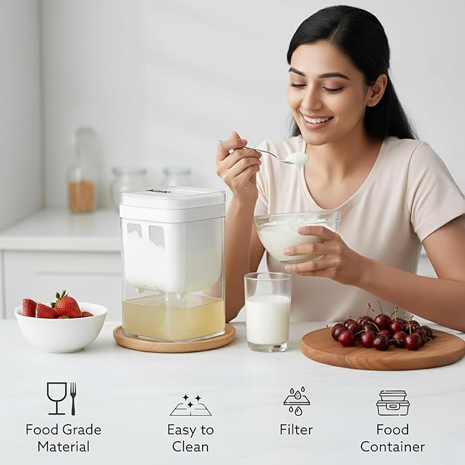 AGARO Greek Yogurt Maker & Curd Strainer 1100ml | BPA-Free Yogurt Strainer with Fine Mesh Filter & Whey Separator for Homemade Greek Yogurt, Curd & Cheese