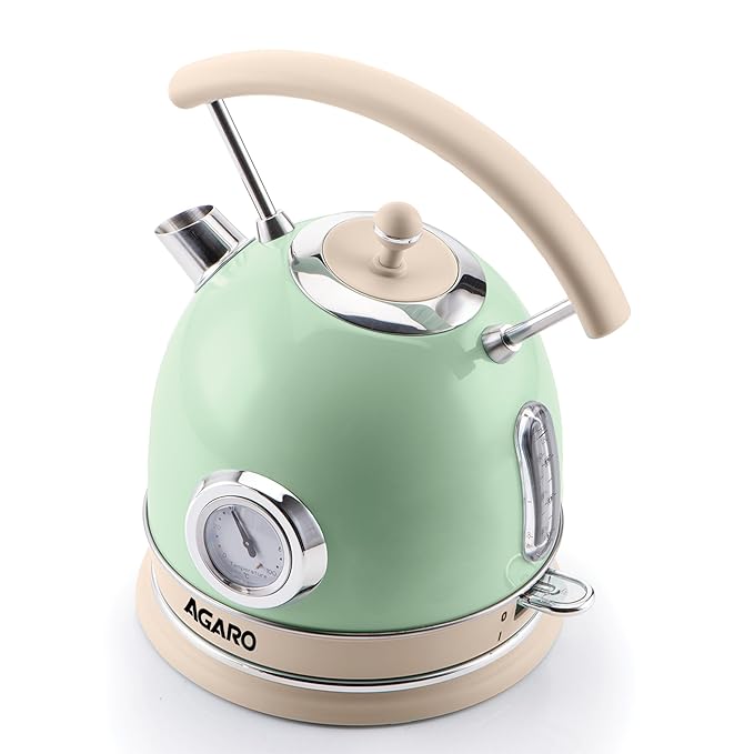 AGARO Regency Vintage Electric Kettle 1.8L with Temperature Gauge | Retro Design | Visible Water Level | LED Light | Auto Shut-Off & Boil-Dry Protection | Green
